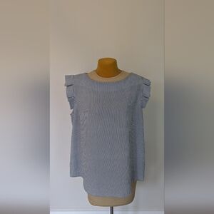 Monteau XL Light Blue & White Striped Short Sleeve Shirt